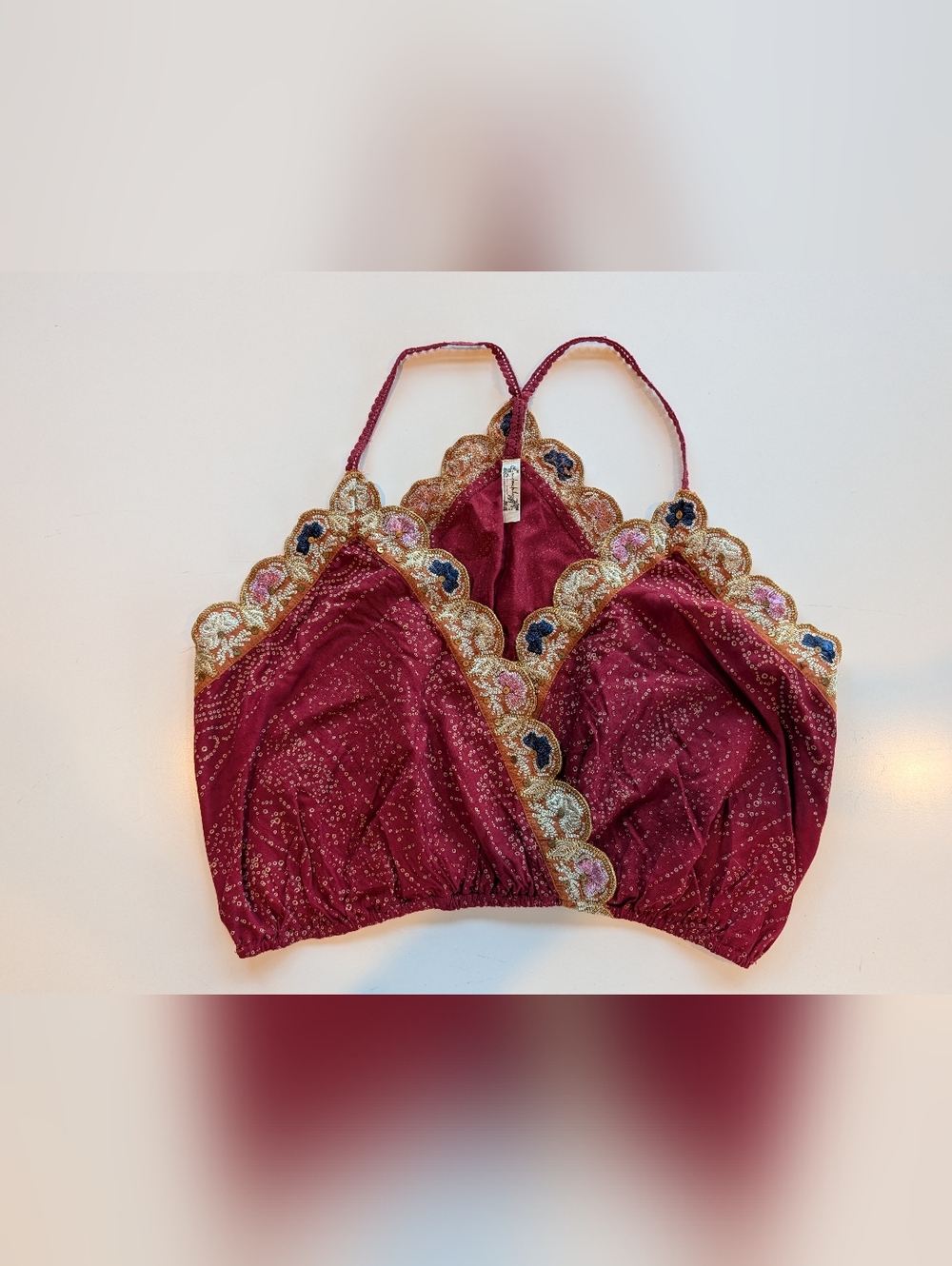 Free People Intimately FP Burgundy Embellished Sequin Lace Camisole Top Festival